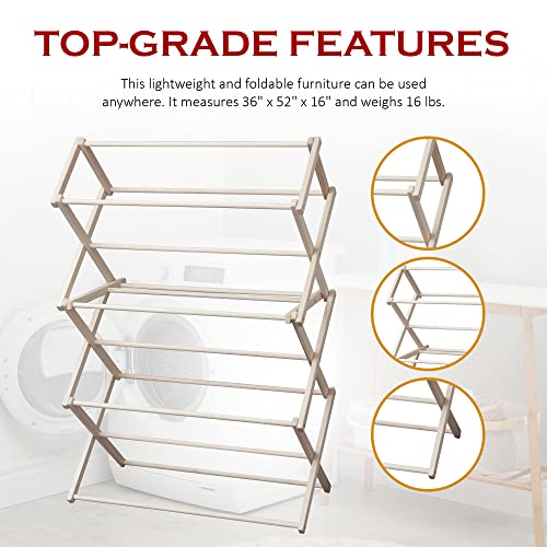 Peaceful Classics Wooden Laundry Rack - Amish Handmade Wooden Clothes Drying Rack - Foldable Drying Rack for Towel, Blanket, Linen Household Essentials - for Indoor Or Outdoor Use (52" x 36" x 16") - size: Medium