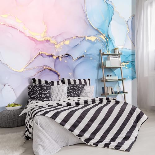 -Coloured Marbled Fabric Wallpaper Abstraction Golden Art Living Room Bedroom Bathroom Wall Mural- 91"x65"（ not Peel and Stick） - color: Marble 01, size: 91" x 65"