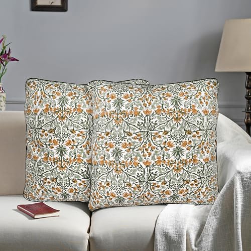 Block Print Goldenrod Yellow Pillow Cover 16" x 16" (Pack of 2) Decorative Couch Pillows for Living Room, Farmhouse Chic Boho Cute Outdoor Pillows Covers Gifts for Spring, Mother's Day - color: Goldenrod Yellow, size: 16" x 16" (Pack of 2)