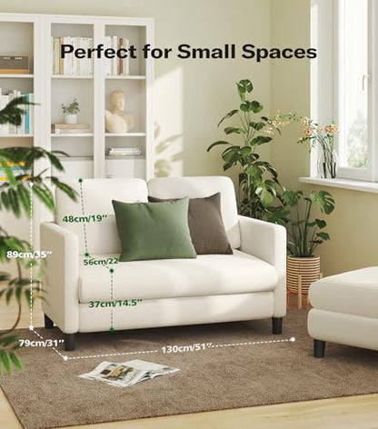 Welzona Loveseat, 51" Small Couch, Teddy Love Seat, Small Loveseat Sofa | Comfy Teddy Fabric, Tool-free Setup, Washable Covers, All-wood Small Sofa Couch for Living Room, Bedroom, Small Spaces, Beige - color: Beige, size: loveseat