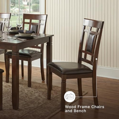 Signature Design by Ashley 6-Piece Dining Table Set with Bench, Dark Brown - color: Brown