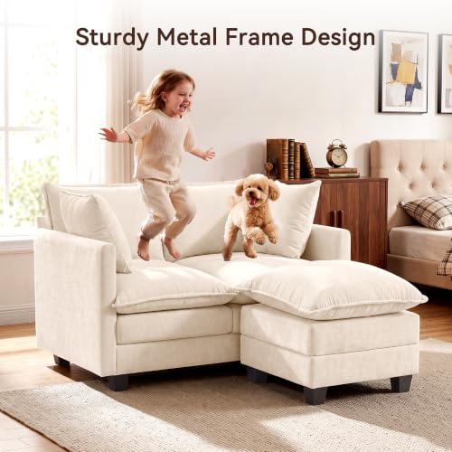 50" Loveseat Sofa with Ottoman, Cloud 2-Layer Cushion & 27" Deep Seat, Modern Love Seat Small Couch with 2 Washable Pillows for Small Spaces, Bedroom, Apartment, Office, Living Room, in a Box, Beige - color: Beige, size: Loveseat with Ottoman