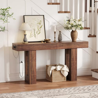 IDEALHOUSE 63" Entryway Table with Power Outlet, Console Table for Entryway | Brown, Wooden Sofa Table, Narrow Hallway Foyer Table for Entryway, Hallway, Living Room - color: Rustic Brown