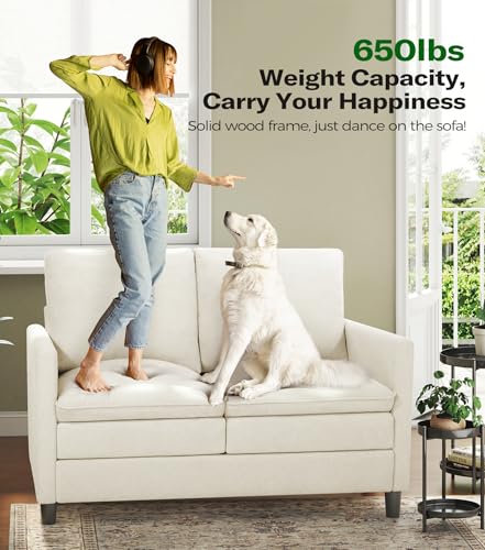 Welzona 3-Layers Cloud Loveseat Sofa, 51" Small Couch, Teddy Small Sofa | Comfy Teddy Fabric, Washable Covers, Tool-Free Setup, All-wood Futon Couch for Living Room, Bedroom, Small Spaces, Beige - color: Beige, size: cloud loveseat
