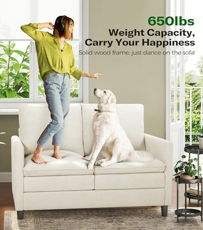 Welzona 3-Layers Cloud Loveseat Sofa, 51" Small Couch, Teddy Small Sofa | Comfy Teddy Fabric, Washable Covers, Tool-Free Setup, All-wood Futon Couch for Living Room, Bedroom, Small Spaces, Beige - color: Beige, size: cloud loveseat
