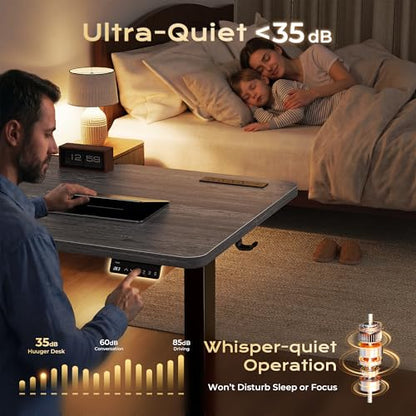 Huuger 전원 콘센트 및 USB-C 포트가 있는 전기 스탠딩 데스크, 119.9 x 61cm(47 x 24인치) 높이 조절 가능한 책상, 홈 오피스, 컴퓨터 및 게이밍 책상용 앉은 스탠드 데스크, 4개의 프리셋, 안정적인 스틸 프레임, 그레이 - color: 회색., size: 47.2 x 23.6 inch