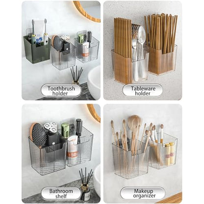 Lae Nuvole 2Pcs Storage Organizer Bins, Wall Shower Toothbrush Caddy, Clear | with Dividers & 4 Adhesive Pads, No Drill, Renter Friendly, BPA-Free PET, Fits Bathroom, Apartment, RVs, Cabinet/Pantry Door - color: Clear-4.33x3.54x4.53in