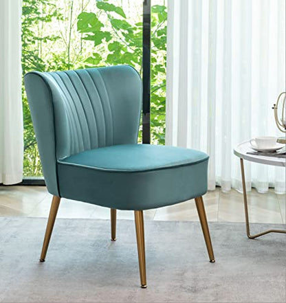 Container Furniture Direct Modern Velvet Accent Chair for Living Room, Bedroom, or Entryway, Stylish and Comfortable Armless Design with Metal Legs, Teal - color: Teal