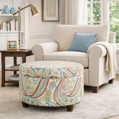 HomePop 24" Large Round Storage Ottoman - Bold Paisley - color: Bold Paisley