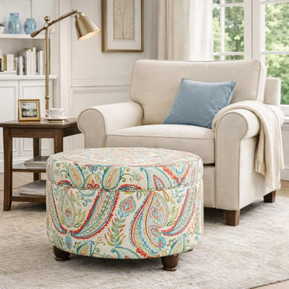 HomePop 24" Large Round Storage Ottoman - Bold Paisley - color: Bold Paisley
