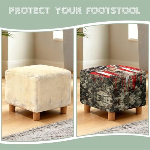 Elk Camo American Flag Print Ottoman Cover Square, Folding Storage Ottoman Slipcovers with Elastic Band, Stretch Cube Footrest Foot Stool Covers Protector - color: Elk Camo American Flag