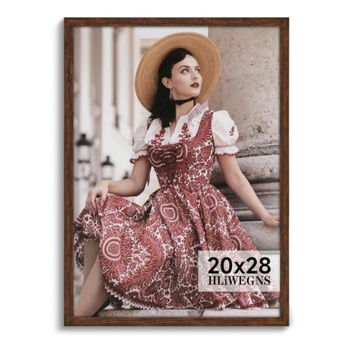HLiWEGNS Dark Brown 20x28 Frame -Single Frame - Rustic Woodgrain 20 x 28 Poster Frame with Plexiglass for Wall Gallery Display, 20x28 Picture Frame for Puzzles, Artwork, Photos and Posters - color: Brown, size: 20x28 in