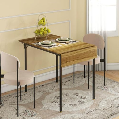 HOMCOM Industrial Folding Dining Table for 2 to 4 Space Saving Walnut | Drop Leaf Kitchen Table, for Small Spaces