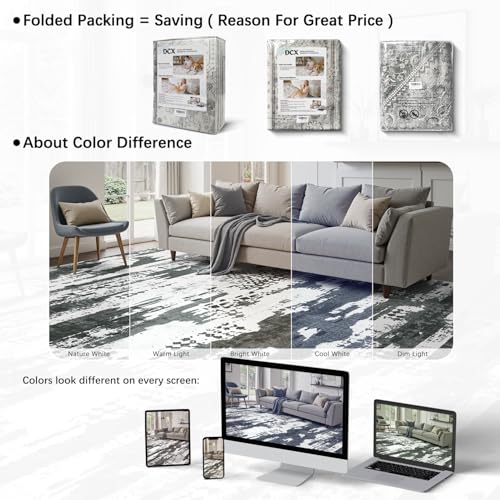 DCX Washable Abstract Area Rug 5x7, Non Slip Low Pile Rug, Black | Easy to clean, non-shedding, soft, kid & pet friendly, with a non-slip rubber backing for living rooms, bedrooms, and offices - color: Black & White, size: 5' x 7' (Rectangular)