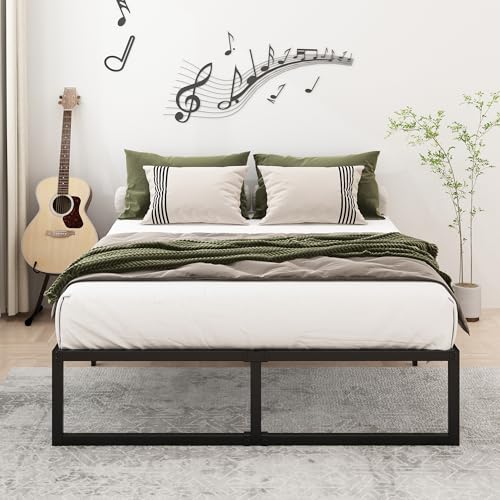 Lutown-Teen 14 Inch Queen Bed Frame with Heavy Duty Steel Slat Support | Sturdy Metal Platform Bed Frame Queen Size No Box Spring Needed, Noise Free, Easy Assembly, Black