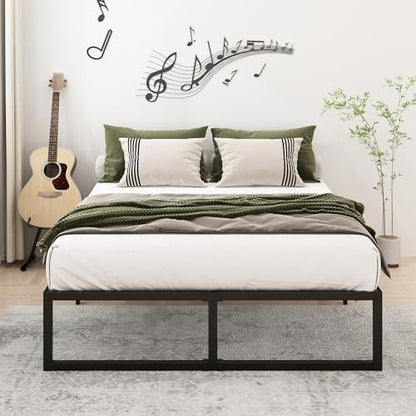 Lutown-Teen 14 Inch Queen Bed Frame with Heavy Duty Steel Slat Support | Sturdy Metal Platform Bed Frame Queen Size No Box Spring Needed, Noise Free, Easy Assembly, Black