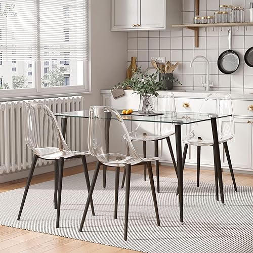 Baysitone Clear Dining Chairs Set of 8, Modern Kitchen Chairs with Transparent Seat, Acrylic Accent Side Chairs with Plating Metal Legs for Dining Room, Kitchen, Living Room with Black - color: Black, size: Set of 8