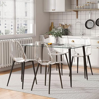 Baysitone Clear Dining Chairs Set of 8, Modern Kitchen Chairs with Transparent Seat, Acrylic Accent Side Chairs with Plating Metal Legs for Dining Room, Kitchen, Living Room with Black - color: Black, size: Set of 8
