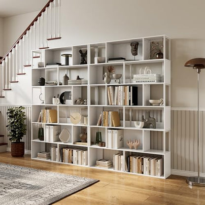 Garvee 6-Tier Bookshelf, Tall Geometric Bookcase, Modern Room Divider & Display Shelf with Anti-Tipping Devices, Mid Century Bookshelf for Living Room - color: White, style: 6-tier