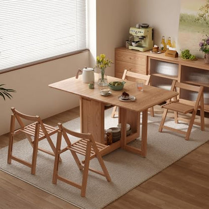 AnywaysWood Folding Dining Table with 4 Foldable Chairs Set, Space Saving Extendable Solid Wood Drop Leaf Table for Kitchen Dining Living Room Small Spaces Easy Assembly (55.12"×31.5"×30") - size: 1 table4Chairs log wood