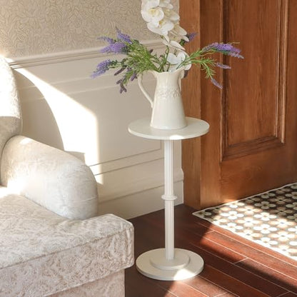 MaxSmeo Drink Table, Small Side Table for Small Spaces, Modern Round End Table with Fluted Wood Leg, White - color: White