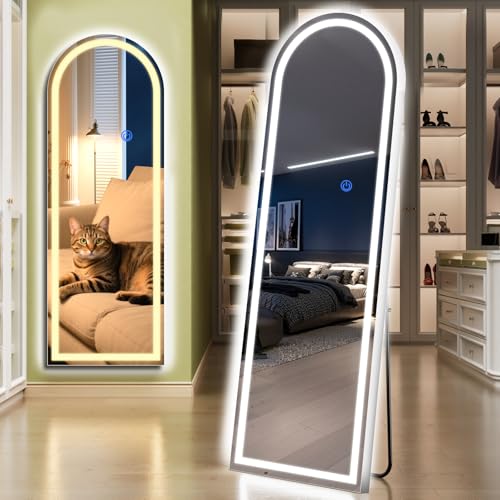 Arch Full Length Standing Mirror with LED Lights, 56"x20" Lighted Mirror with Dimming & 3 Color Lighting, Tall Mirror Full Body for Bedroom, Dressing Room - color: Arched, size: 56"L x 20"W