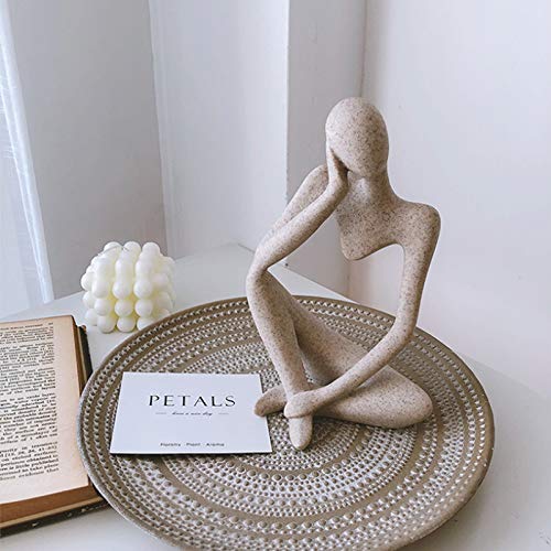 Asng Sandstone Resin Thinker Style Abstract Sculpture Statue Collectible Figurines Home Office Bookshelf Desktop Decor (Sandstone, Left,Large) - color: Sandstone-left, size: Large