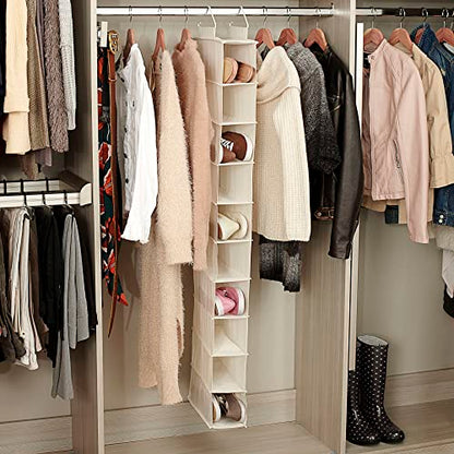 Household Essentials 311322 Hanging Shoe Storage Organizer for Closets |10 Pocket Shelves | Natural Canvas - color: Natural