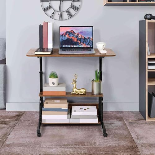 Adjustable Table Student Computer Desk Portable Home Office Furniture Small Spaces Sofa Bedroom Bedside Learn Play Game on Wheels Movable with Storage Size 31.5 * 15.7 in Oak D - color: Brownish