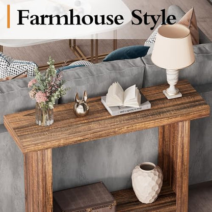 LIFECHOVY Farmhouse Wood Entryway Table Narrow Console Tables with Storage | Behind The Couch Sofa, Entrance Side Table with Shelves for Hallway, Living Room, Foyer, Rustic Brown - color: Rustic Brown