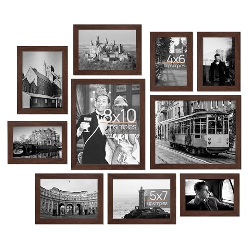 upsimples Picture Frames Set of 10, Including 8x10, 5x7, 4x6 Brown Frame | Multi Picture Frames Collage Wall Decor, Gallery Wall Frame Set, Gift For Christmas, Mothers' day, Wedding, Dorm, Living Room - color: Brown