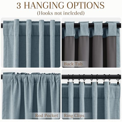 100% Blackout Kitchen Linen Curtains Back Tab Pleated Small Drape 36 Inch Length Privacy Thermal Insulated Elegant Mini Cafe Curtain for Rustic Farmhouse Bathroom Bedroom Blue 26x36 - color: Blue, size: 26"W x 36"L (Pack of 2)