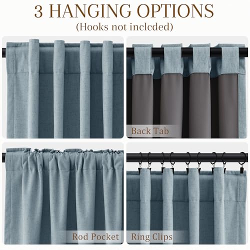 100% Blackout Kitchen Linen Curtains Back Tab 30 Inch Length Privacy Elegant Mini Cafe Curtain for Rustic Farmhouse Bathroom Thermal Insulated Bedroom Small Drape Over Sink Blue 26x30 - color: Blue, size: 26"W x 30"L (Pack of 2)