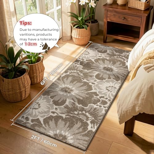 Findosom Hallway Runner Rug 2x6, Non Slip High-Low Textured Floral Washable Runner Rug with Rubber Backing, Boho Carpet Runner for Kitchen, Entryway, Bedroom, Laundry, Brown - color: Brown, size: 2' x 6'
