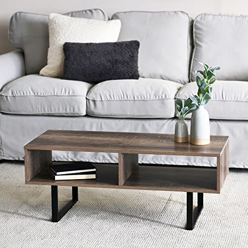 Household Essentials Jamestown TV Stand Coffee Table with Rectangular Storage Compartments Ashwood Rustic Wood Grain and Black Metal - color: Taupe