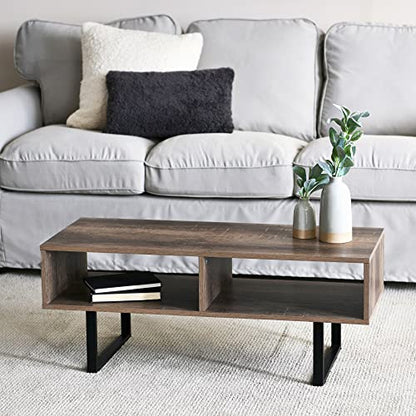 Household Essentials Jamestown TV Stand Coffee Table with Rectangular Storage Compartments Ashwood Rustic Wood Grain and Black Metal - color: Taupe
