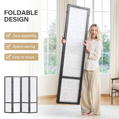 4 Panel Acrylic Room Divider Privacy Screen - Freestanding Frosted Translucent Partition, Lightweight Modern for Home Office Studio (Black, 4 Panels) - color: Black