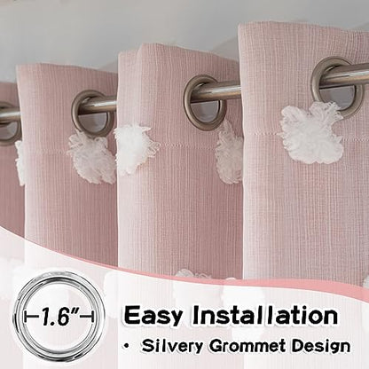 MYSKY HOME Double Layer Curtains for Girls Bedroom Kids Curtain White Pom Pom Sheer Window Curtains 2 Panels Pink Curtains Grommet Room Darkening Solid Nursery Curtains 63 Inches Length, W52 X L63 - color: Blush Pink, size: 52"W x 63"L (Pack of 2)
