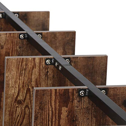 ZenStyle 5-Shelf Wood Ladder Bookcase, Industrial Wall Mount Ladder Bookshelf with Black Metal Frame, Vintage Brown/Black