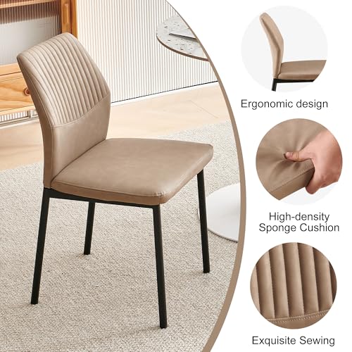 PU Leather Dining Chairs Set of 4, Mid-Century Modern Beige Leather Kitchen Chairs, Armless Dining Room Chairs with Black Metal Legs for Dining Room, Living Room - color: Beige, size: 4 chairs