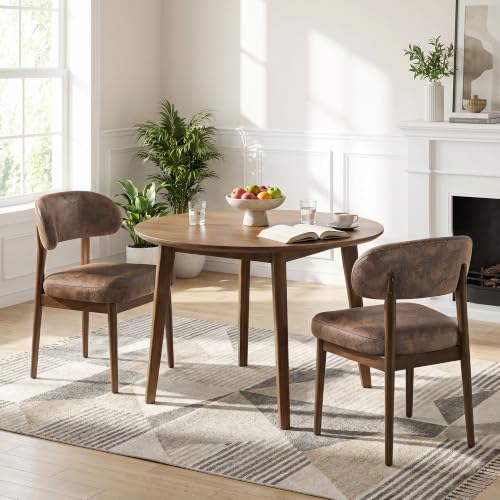Wooden Dining Room Chairs Set of 2, Modern Upholstered Cloth Fabric Kitchen Chairs with Ergonomic Curved Back, Farmhouse Dining Side Chair with Solid Wood Frame for Kitchen Room, Brown - color: Rustic Brown