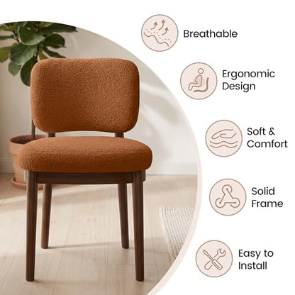 Wooden Dining Chairs Set of 6, Boucle Upholstered Kitchen Chairs with Solid Wood Legs, Mid Century Modern Dining Chairs, Farmhouse Side Chair with Hardwood Frame for Dining Room, Brown - color: Brown, size: Set of 6