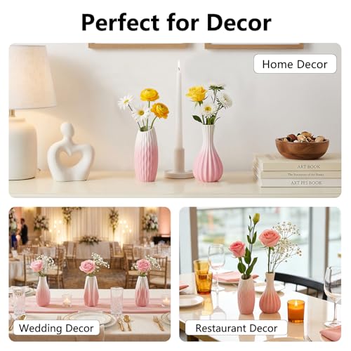 BEAHOT Ceramic Bud Vases Set of 16 – Gradient Pink and White Mini Vases for Centerpieces and Table Decor – Ideal White Bud Jars for Weddings, Boho Home Style, and Gift Ideas - size: 16pack Unglazed Pink