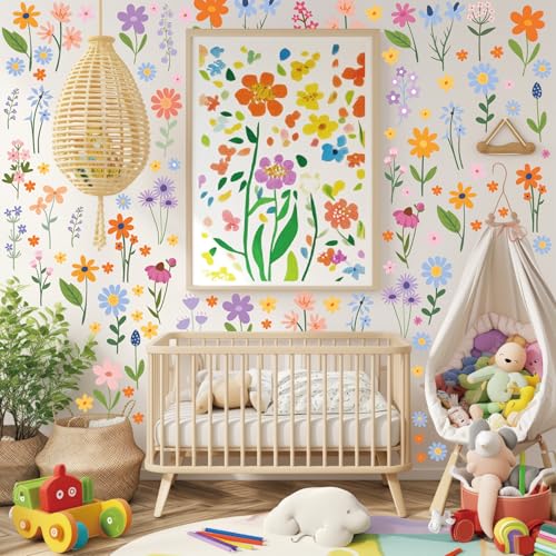 Flower Wall Decals - 8 Sheets 102 Pcs Spring Themed Wildflower Wall Stickers Peel and Stick Fairy Floral Wall Decor for Girls Bedroom Living Room Nursery Home - color: Flower