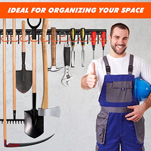 TVKB 51'' All Metal Garden Tool Organizer Adjustable Garage Tool Organizer Wall Mount Garage Organizers and Storage with Heavy Duty Hooks Tool Hangers for Garage Wall, Shed, Garden - size: 51inch(17"x3pack)