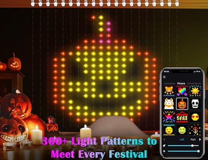 스마트 커튼 조명 400 LED, 색상 변경 미국 국기 요정 조명, 앱 및 리모컨 포함, 침실 배경 야외 7월 4일 할로윈 크리스마스용 DIY 방수 장식 - color: 멀티컬러.