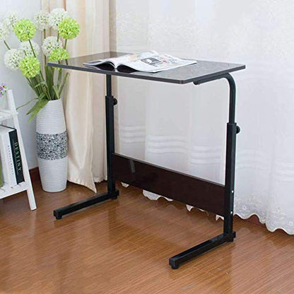 Sofa Side Table C Shaped End Table with Wheels, Rolling Bedside Laptop Table Snack Table TV Tray, Height Adjustable, Wooden Top & Metal Frame (Black) - color: Black, 31.5"