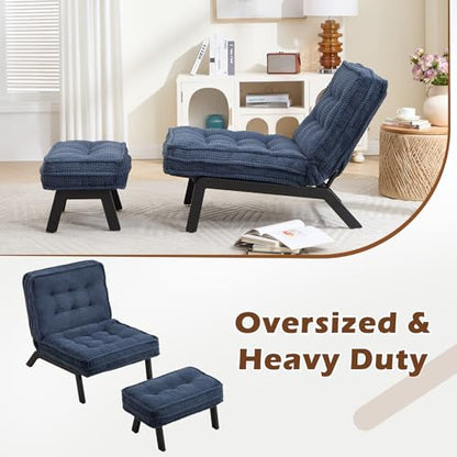 ANJ Accent Chair with Ottoman Adjustable Backrest, Blue Living Room Chair Tufted Upholstered Lounge Chair with Footrest Set, Modern Chair Cozy Reclining Chair for Reading Room Bedroom - color: Blue, size: 1