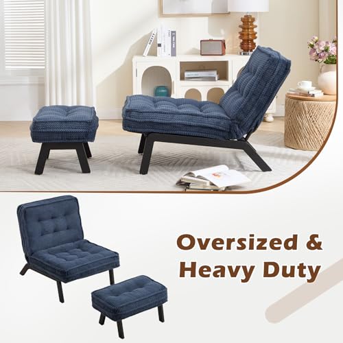ANJ Accent Chair Set of 2 with Ottoman Adjustable Backrest, Blue Tufted Upholstered Lounge Chairs with Footrest, Modern Cozy Reclining Chairs for Living Room Bedroom Reading Nook - color: Blue, size: 2