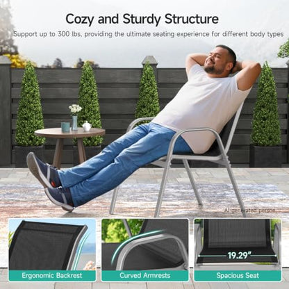 Patio Chairs Set of 4, All Weather Outdoor Dining Chairs | Stackable Dining Furniture Set, Breathable, High Back, Lawn, Garden, Backyard, Poolside Furniture - color: Black